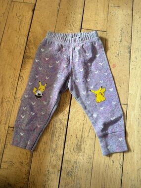 Girls Purple Heart Joggers with Pikachu Graphics